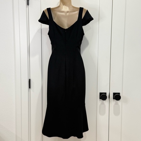 Parker Grace Dress Midi Cap Mesh Sleeve Ruffle Hem Black Size 6 Crepe Cocktail - Picture 6 of 14